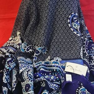 Vera Bradley Deep Night Paisley Navy and White Large Scarf 52x52 In.